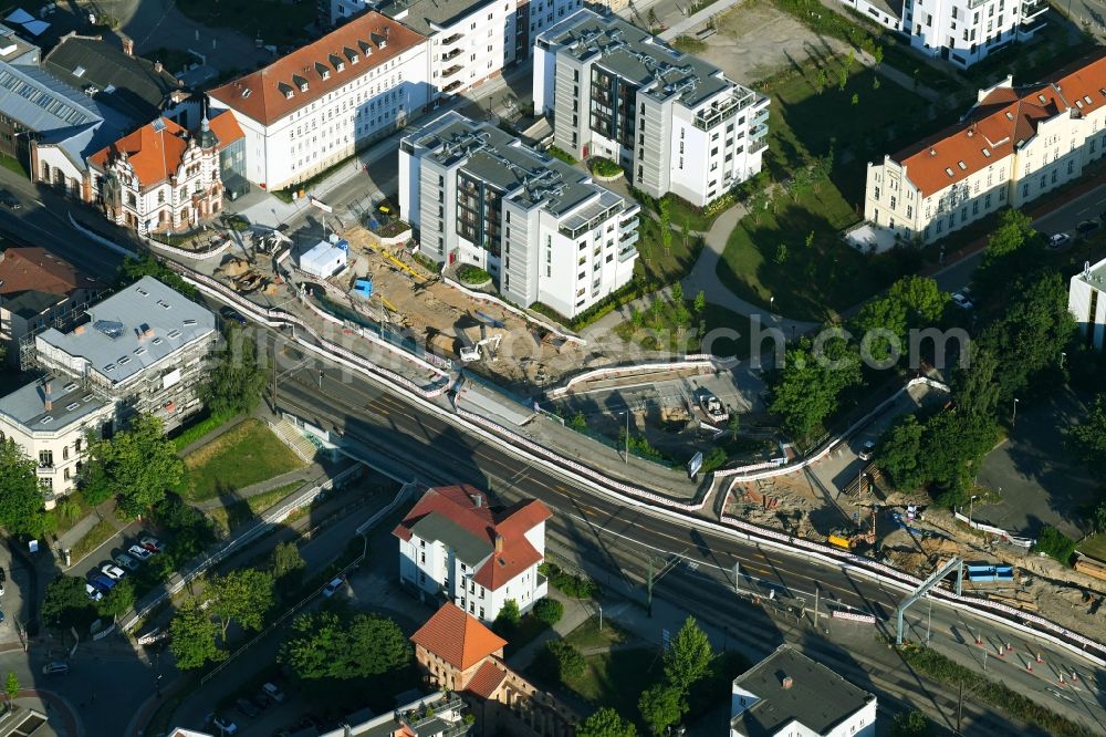 Aerial photograph Rostock - Construction site for the renewal and rehabilitation of the road of Ernst-Barlach-Strasse in Rostock in the state Mecklenburg - Western Pomerania, Germany