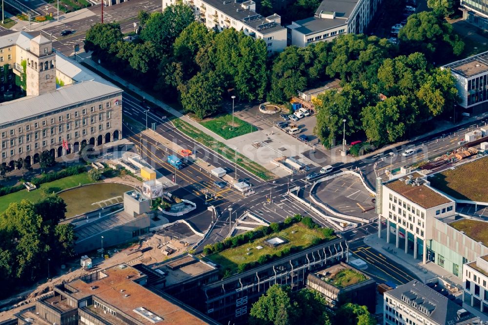 Aerial photograph Karlsruhe - Construction site for the renewal and rehabilitation of the road Ettlinger Tor Platz in Karlsruhe in the state Baden-Wurttemberg, Germany