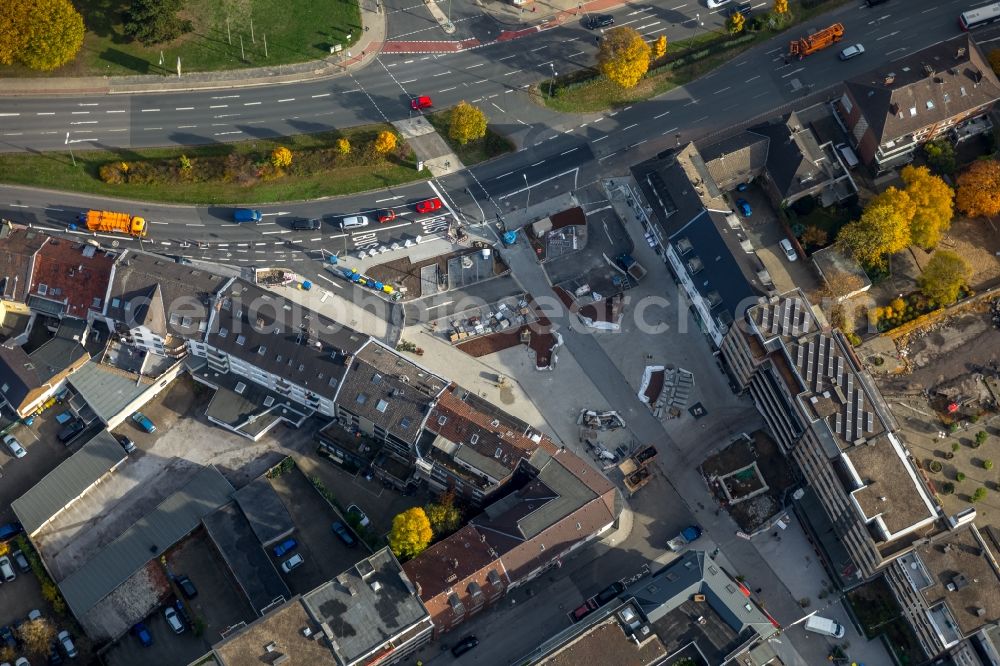 Aerial image Bottrop - Construction site for the renewal and rehabilitation of the road of Fussgaengerzone of Gladbecker Strasse in Bottrop in the state North Rhine-Westphalia, Germany