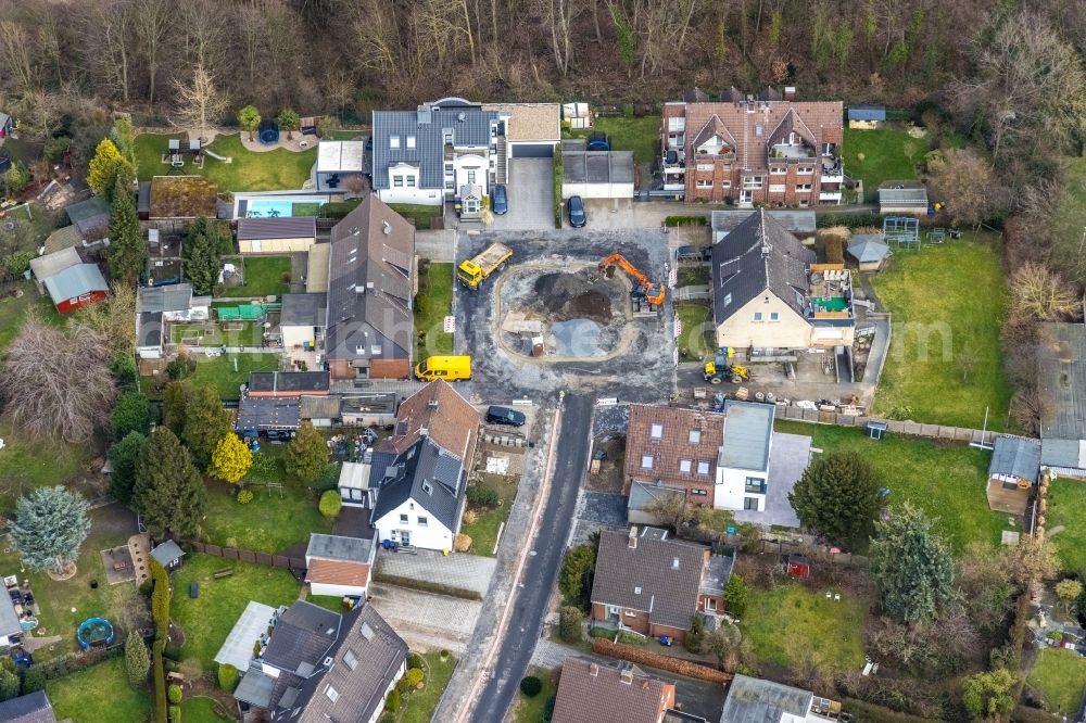 Aerial photograph Bottrop - Construction site for the renewal and rehabilitation of the road Auf of Koppe in the district Stadtmitte in Bottrop at Ruhrgebiet in the state North Rhine-Westphalia, Germany