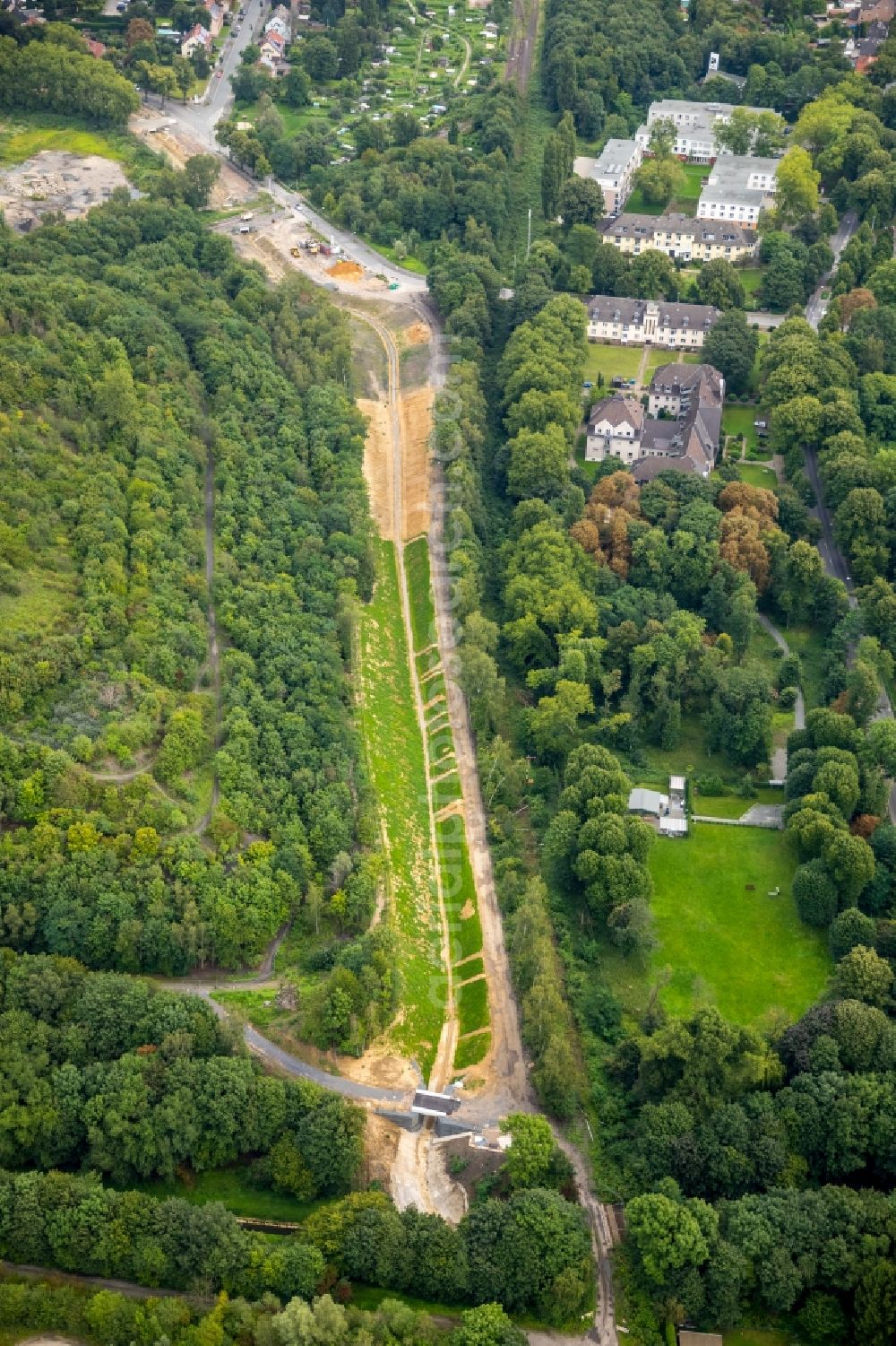 Aerial image Gladbeck - Construction site for the renewal and rehabilitation of the road einer neuen Strasse between Heringstrasse and Brauckstrasse in Gladbeck in the state North Rhine-Westphalia, Germany