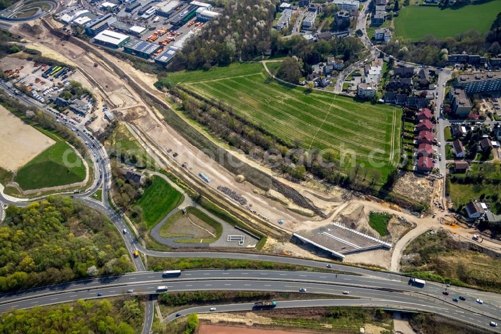 Aerial photograph Bochum - Construction site for the renewal and rehabilitation of the road of Nordhaussen-Ring in Bochum in the state North Rhine-Westphalia, Germany