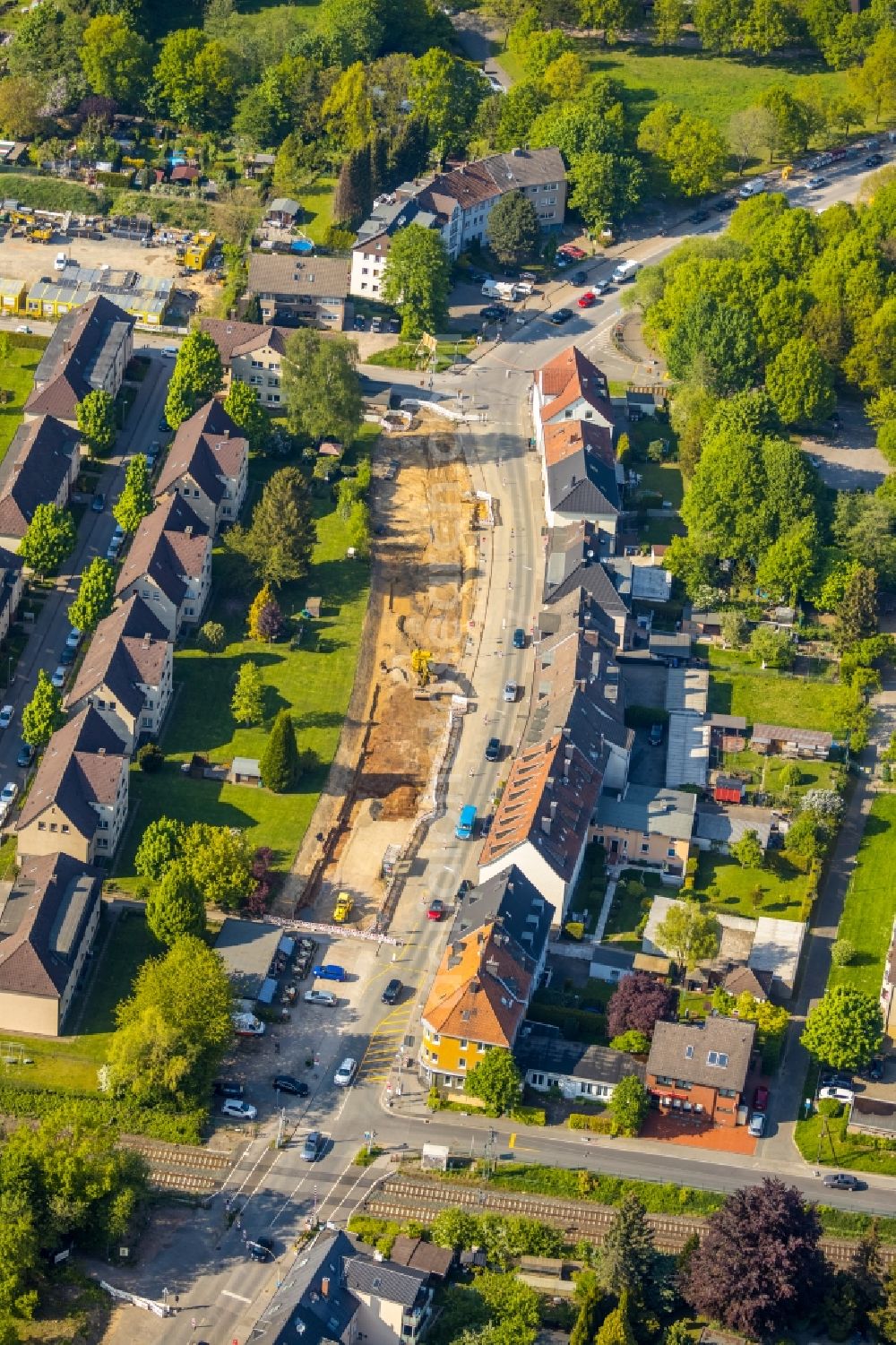 Aerial image Witten - Construction site for the renewal and rehabilitation of the road on Pferdebachstrasse in Witten in the state North Rhine-Westphalia, Germany