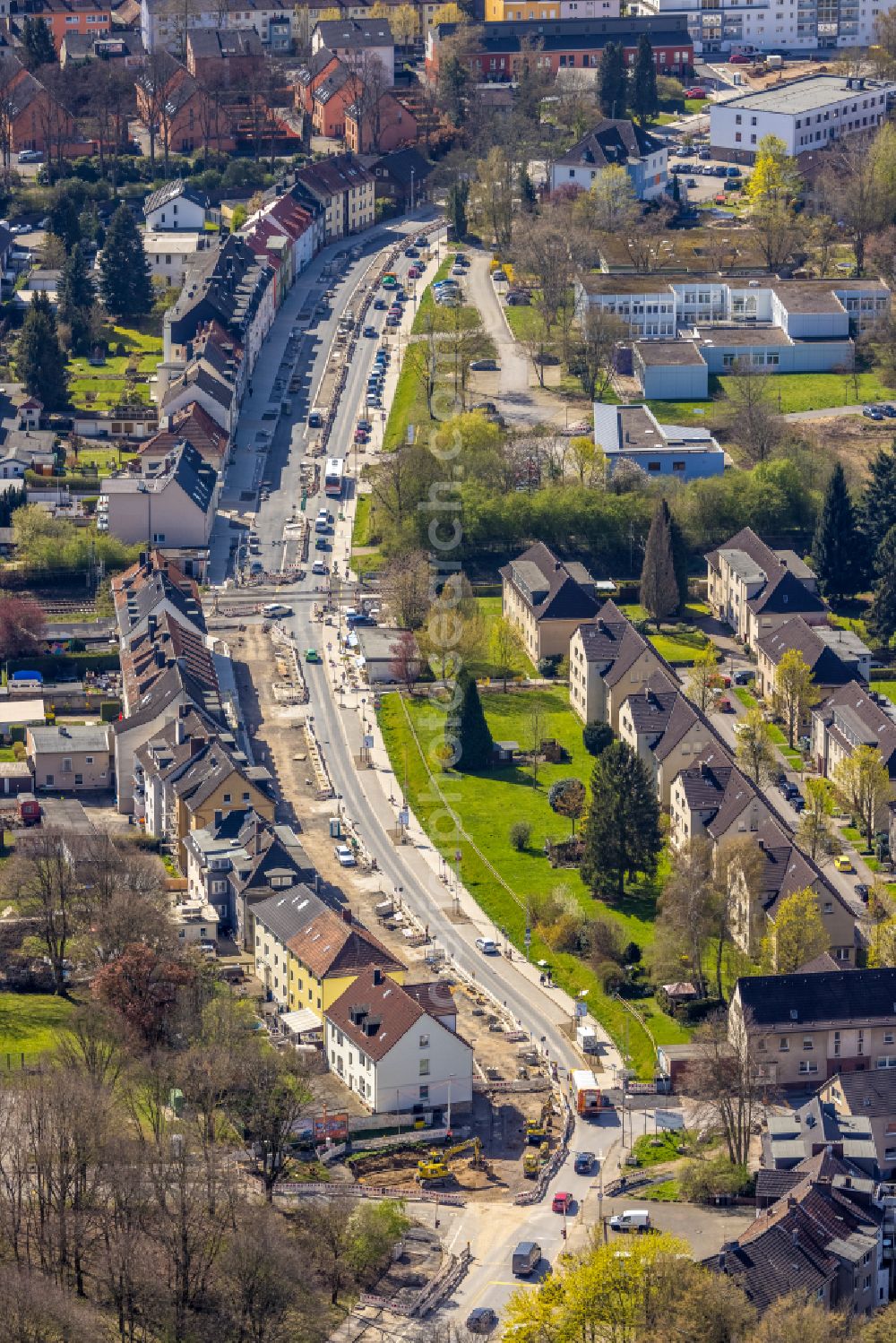 Aerial image Witten - Construction site for the renewal and rehabilitation of the road Pferdebachstrasse in Witten at Ruhrgebiet in the state North Rhine-Westphalia, Germany