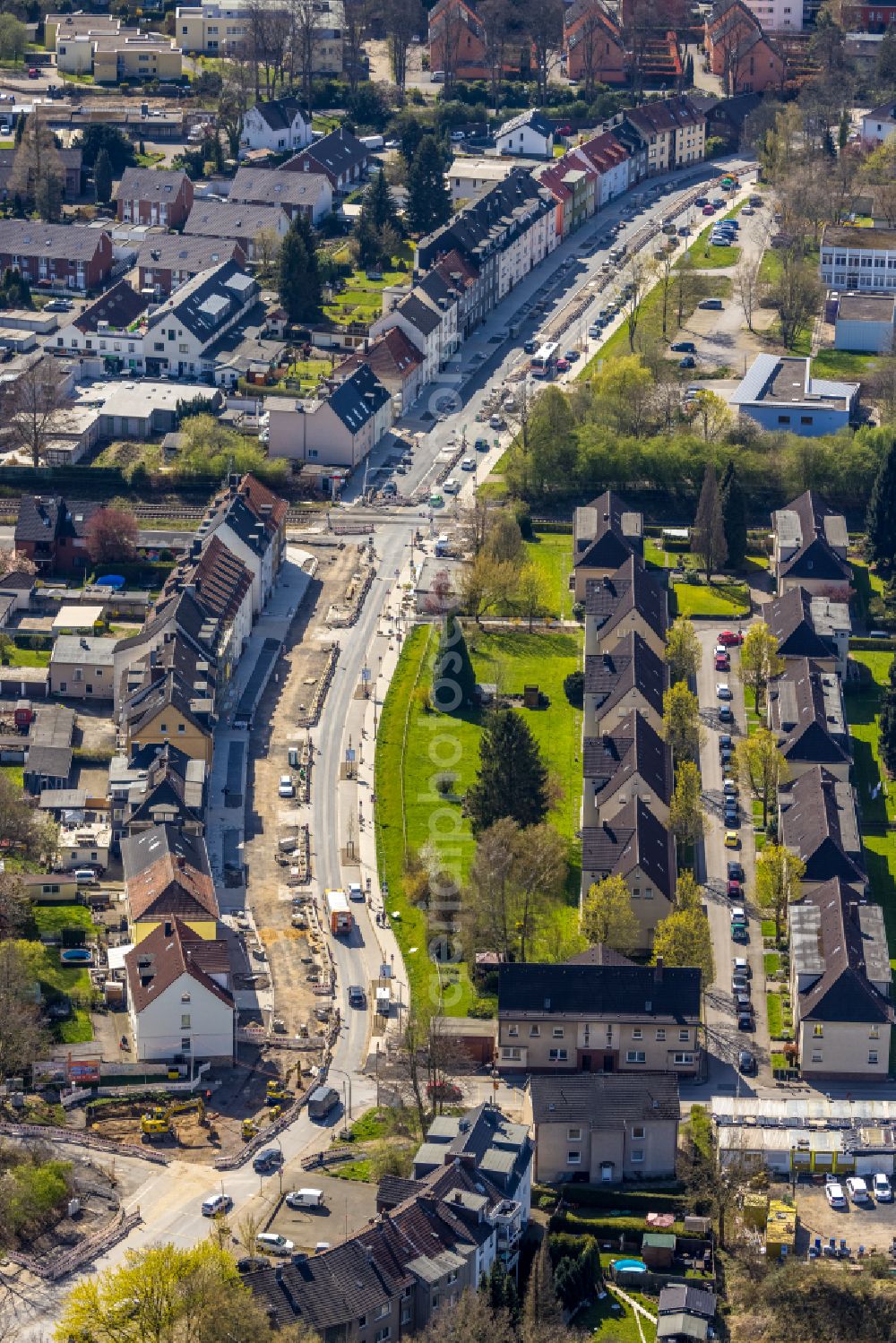 Aerial photograph Witten - Construction site for the renewal and rehabilitation of the road Pferdebachstrasse in Witten at Ruhrgebiet in the state North Rhine-Westphalia, Germany