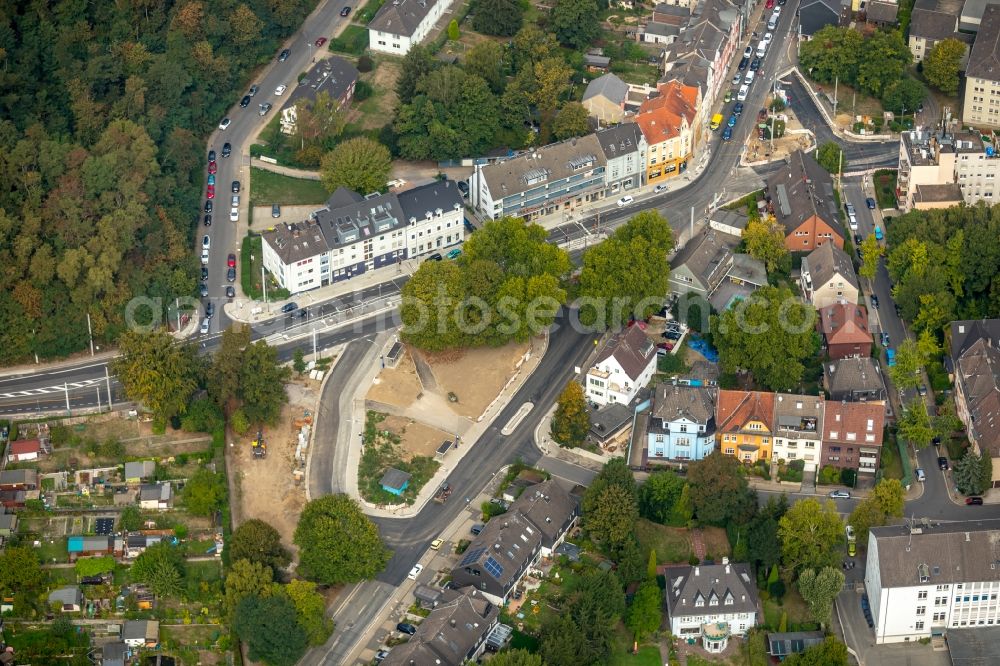 Aerial image Essen - Construction site for the renewal and rehabilitation of the road Schonnebeckhoefe in Essen in the state North Rhine-Westphalia, Germany