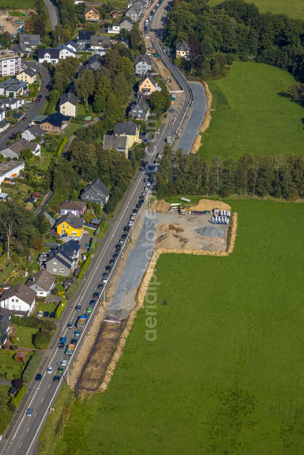 Aerial image Allenbach - Construction site for the new building of the road Der Bundesstrasse 508 on street Wittgensteiner Strasse in Allenbach at Siegerland in the state North Rhine-Westphalia, Germany