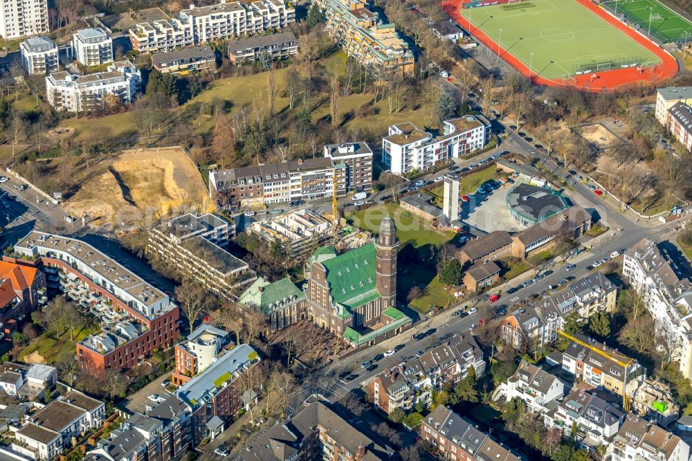 Düsseldorf from above - New construction site for the construction of a kindergarten building and Nursery school on Wettinerstrasse in Duesseldorf in the state North Rhine-Westphalia, Germany