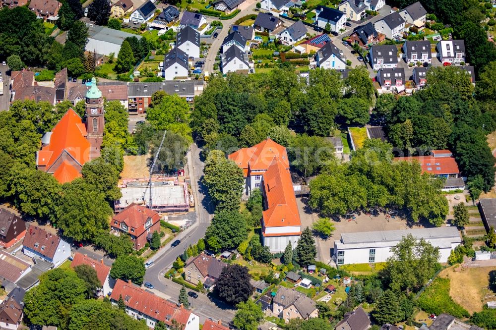 Gelsenkirchen from above - New construction site for the construction of a kindergarten building and Nursery school on Sankt-Michael-Strasse in the district Hassel in Gelsenkirchen in the state North Rhine-Westphalia, Germany