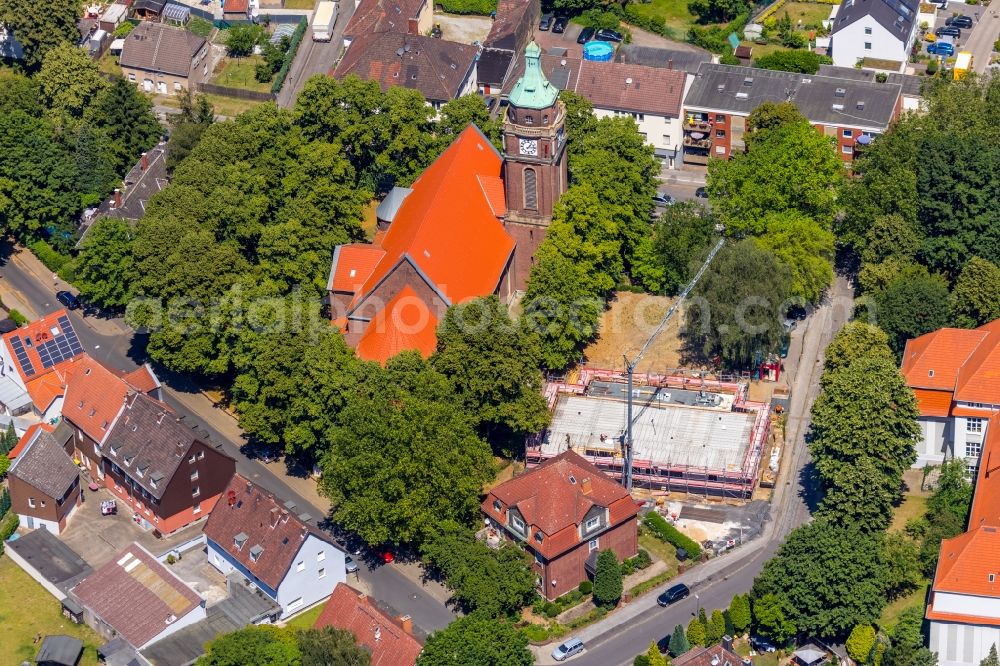 Gelsenkirchen from the bird's eye view: New construction site for the construction of a kindergarten building and Nursery school on Sankt-Michael-Strasse in the district Hassel in Gelsenkirchen in the state North Rhine-Westphalia, Germany