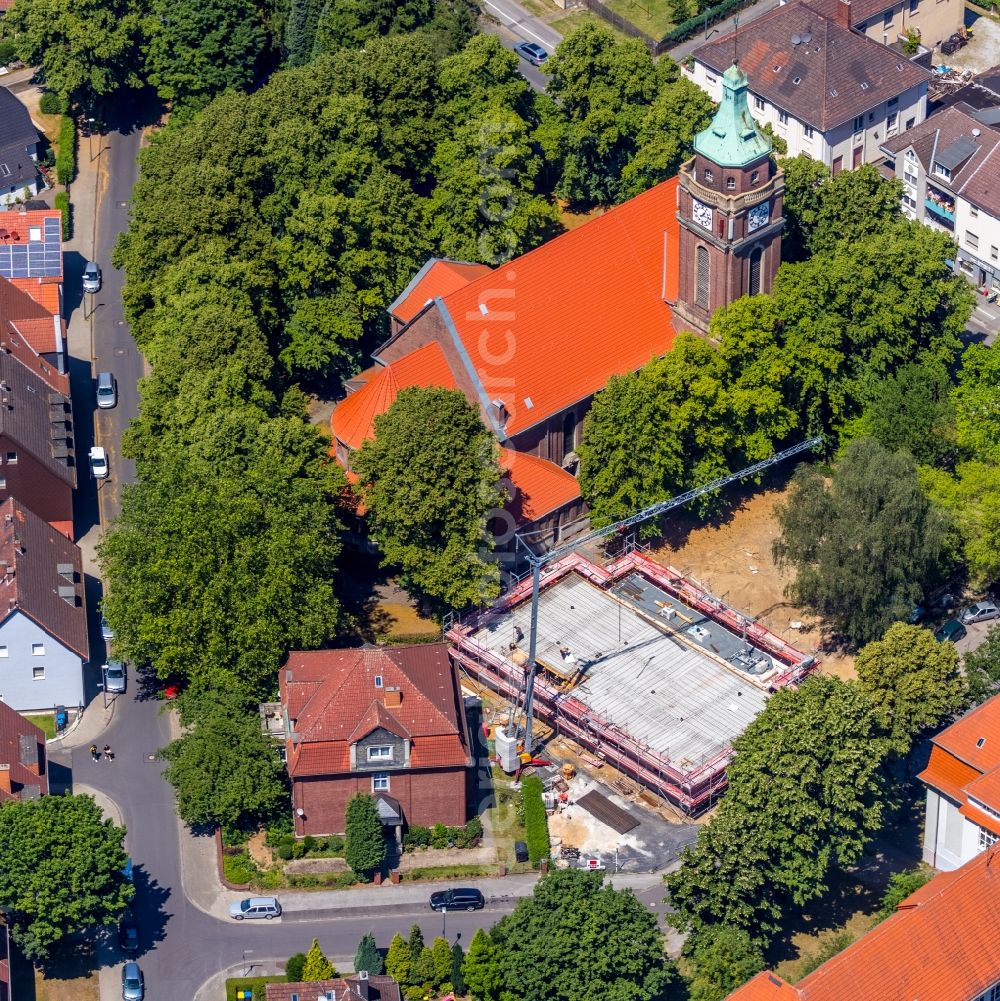 Aerial photograph Gelsenkirchen - New construction site for the construction of a kindergarten building and Nursery school on Sankt-Michael-Strasse in the district Hassel in Gelsenkirchen in the state North Rhine-Westphalia, Germany