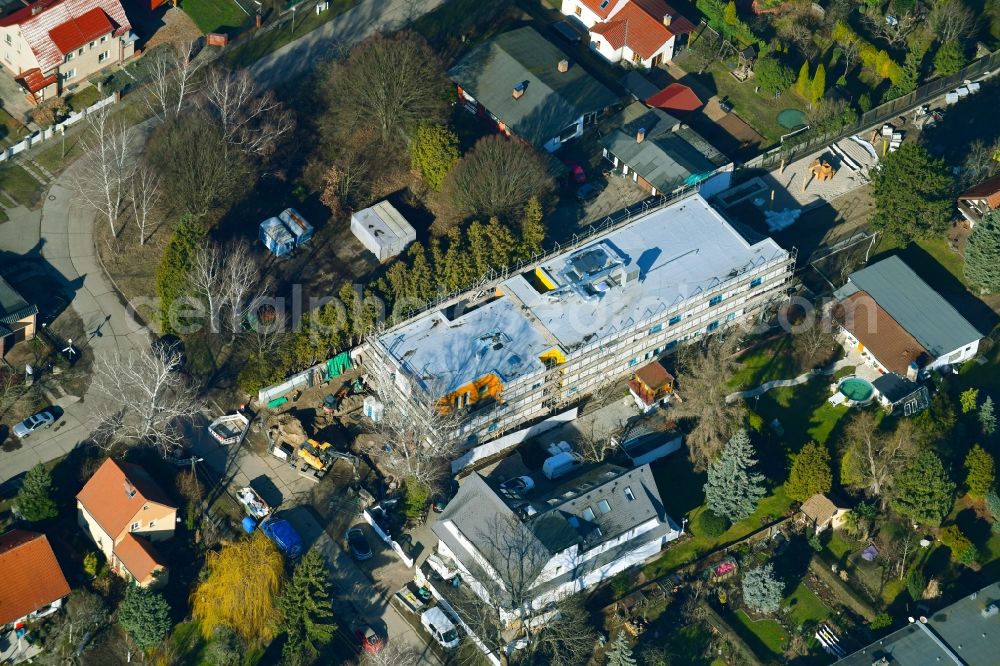 Aerial photograph Berlin - Of new construction site for the construction of a kindergarten building and Nursery school on Dirschauer Strasse in the district Mahlsdorf in Berlin, Germany