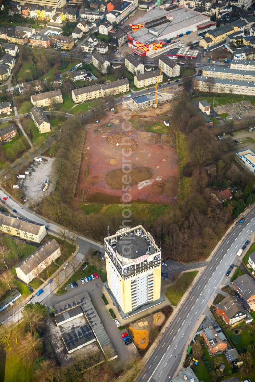 Aerial image Velbert - New construction site for the construction of a kindergarten building and Nursery school Kastanienallee in Velbert in the state North Rhine-Westphalia, Germany