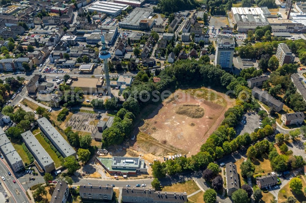 Velbert from the bird's eye view: New construction site for the construction of a kindergarten building and Nursery school Kastanienallee in Velbert in the state North Rhine-Westphalia, Germany