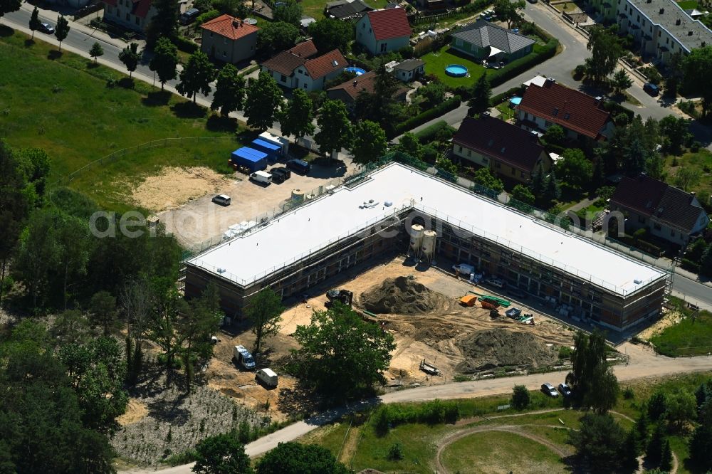 Wildau from above - New construction site for the construction of a kindergarten building and Nursery school on Freiheitstrasse - Fliederweg - Magnolienweg in Wildau in the state Brandenburg, Germany