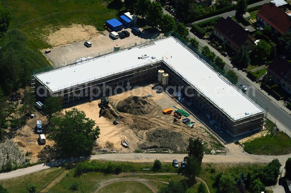 Aerial image Wildau - New construction site for the construction of a kindergarten building and Nursery school on Freiheitstrasse - Fliederweg - Magnolienweg in Wildau in the state Brandenburg, Germany