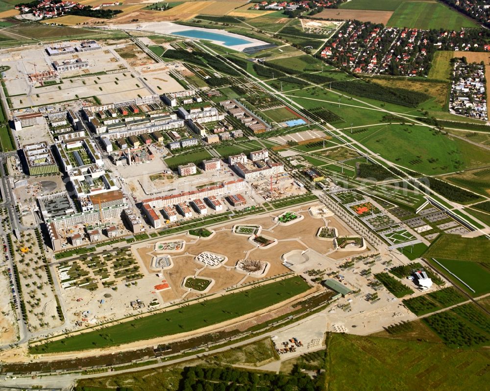 Aerial photograph München - Building site for the construction and layout of a new park with paths and green areas in Munich in the state Bavaria, Germany