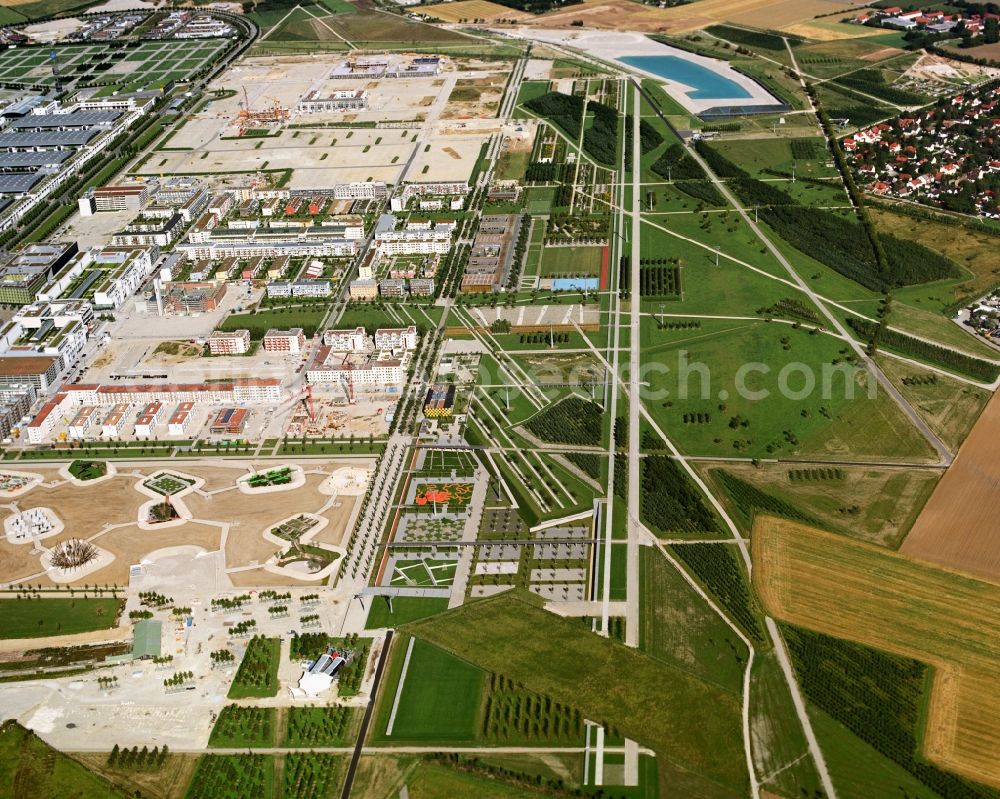 München from the bird's eye view: Building site for the construction and layout of a new park with paths and green areas in Munich in the state Bavaria, Germany