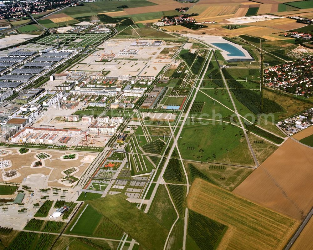 Aerial image München - Building site for the construction and layout of a new park with paths and green areas in Munich in the state Bavaria, Germany