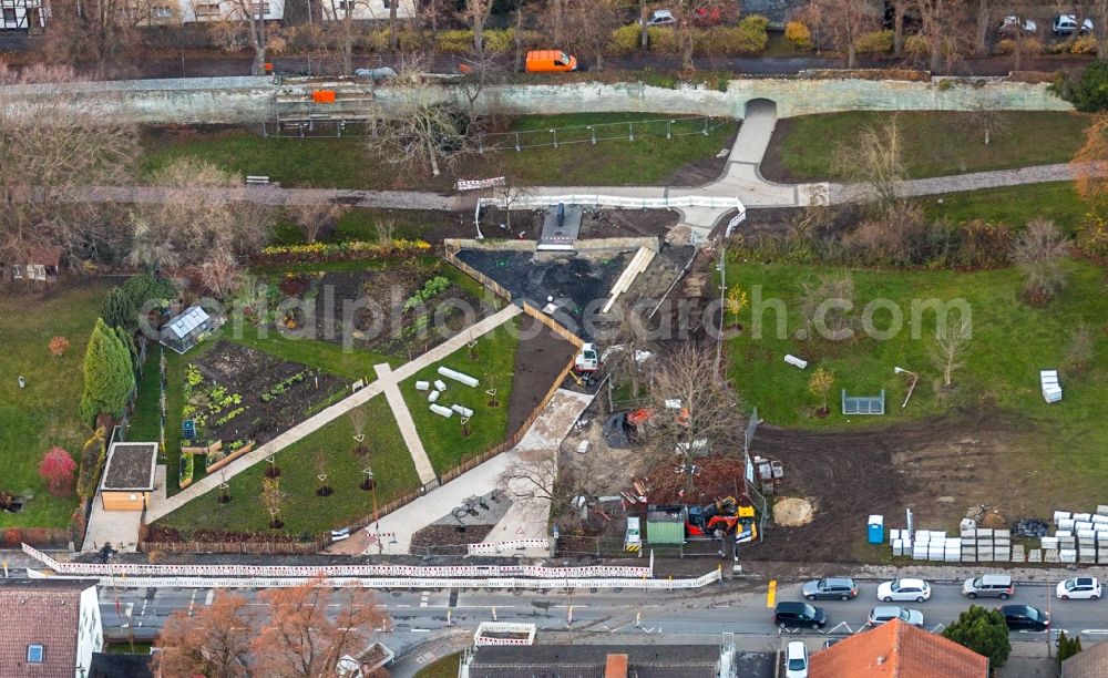 Aerial photograph Soest - Building site for the construction and layout of a new park with paths and green areas in Soest in the state North Rhine-Westphalia, Germany