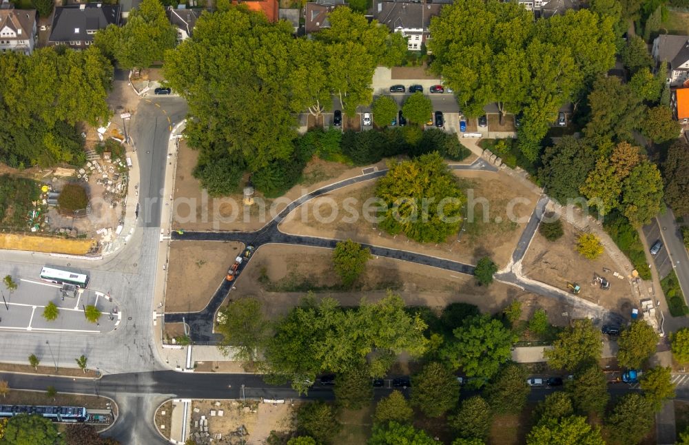 Gelsenkirchen from the bird's eye view: Building site for the construction and layout of a park with paths and green areas in Gelsenkirchen in the state North Rhine-Westphalia, Germany