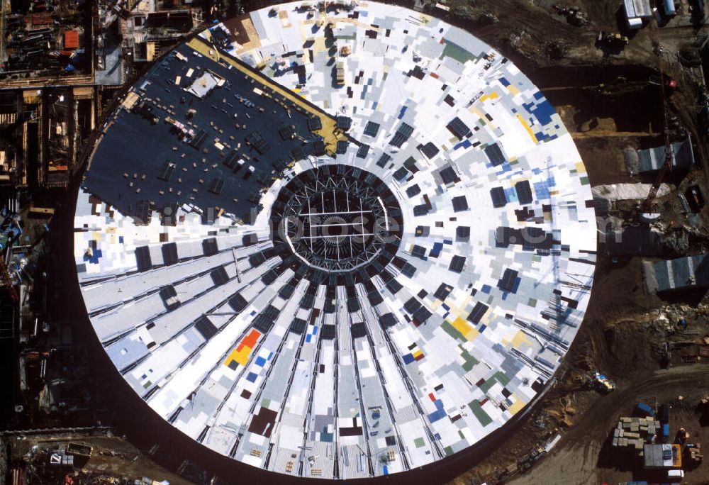 Berlin from the bird's eye view: Construction site of the multipurpose hall and velodrome at the Landsberger Allee