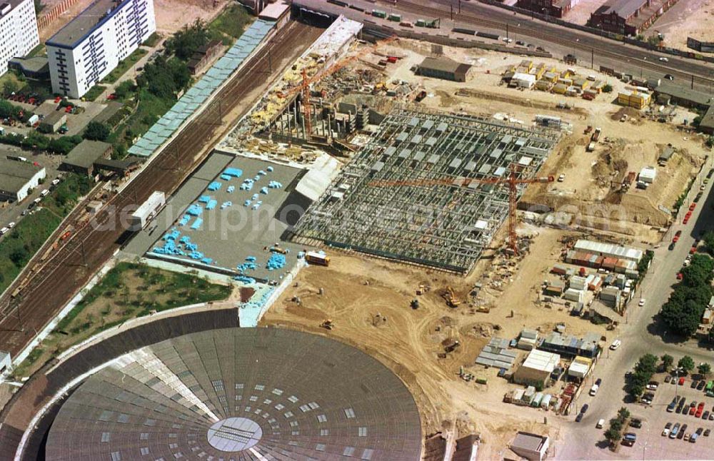 Berlin from the bird's eye view: Construction site of the velodrome at the Landsberger Allee by the OSB Sportstättenbauten