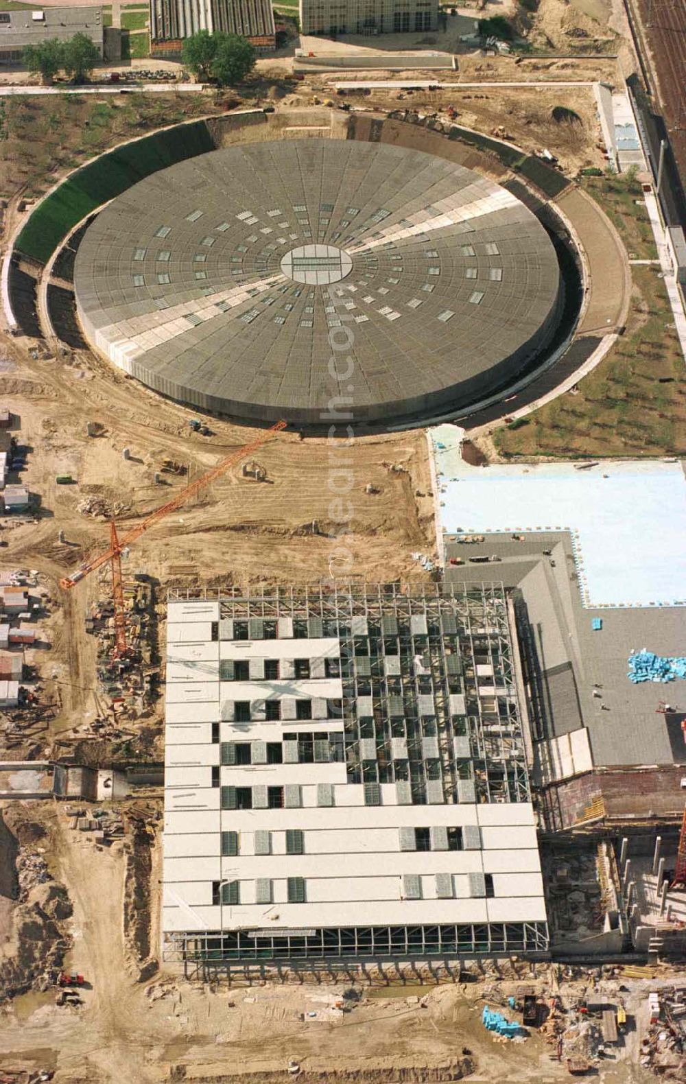 Berlin from above - Construction site of the velodrome at the Landsberger Allee by the OSB Sportstättenbauten