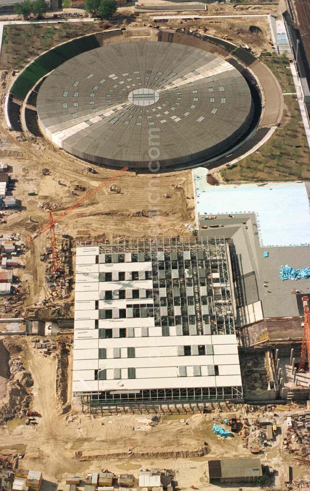 Berlin from above - Construction site of the velodrome at the Landsberger Allee by the OSB Sportstättenbauten