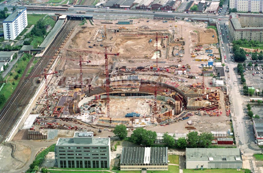 Berlin from above - Construction site of the velodrome at the Landsberger Allee by the OSB Sportstättenbauten