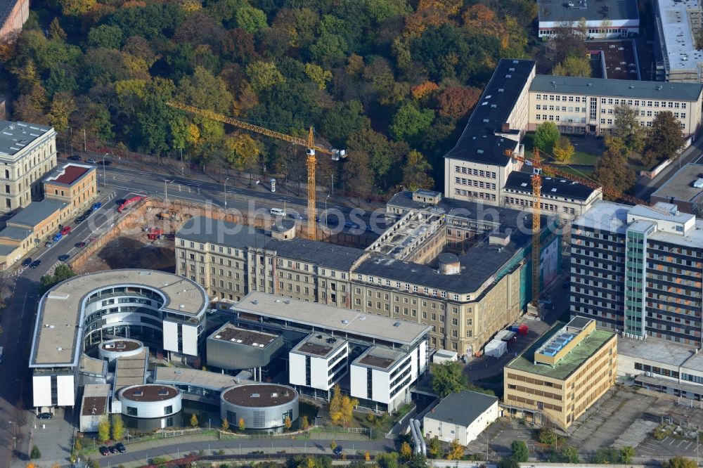 Aerial photograph Leipzig - Building site for the construction of residential house and commercial building LKG Carre CG German Wohnen GmbH in Leipzig in Saxony