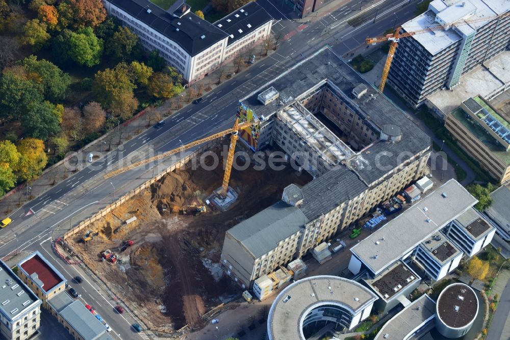 Leipzig from above - Building site for the construction of residential house and commercial building LKG Carre CG German Wohnen GmbH in Leipzig in Saxony