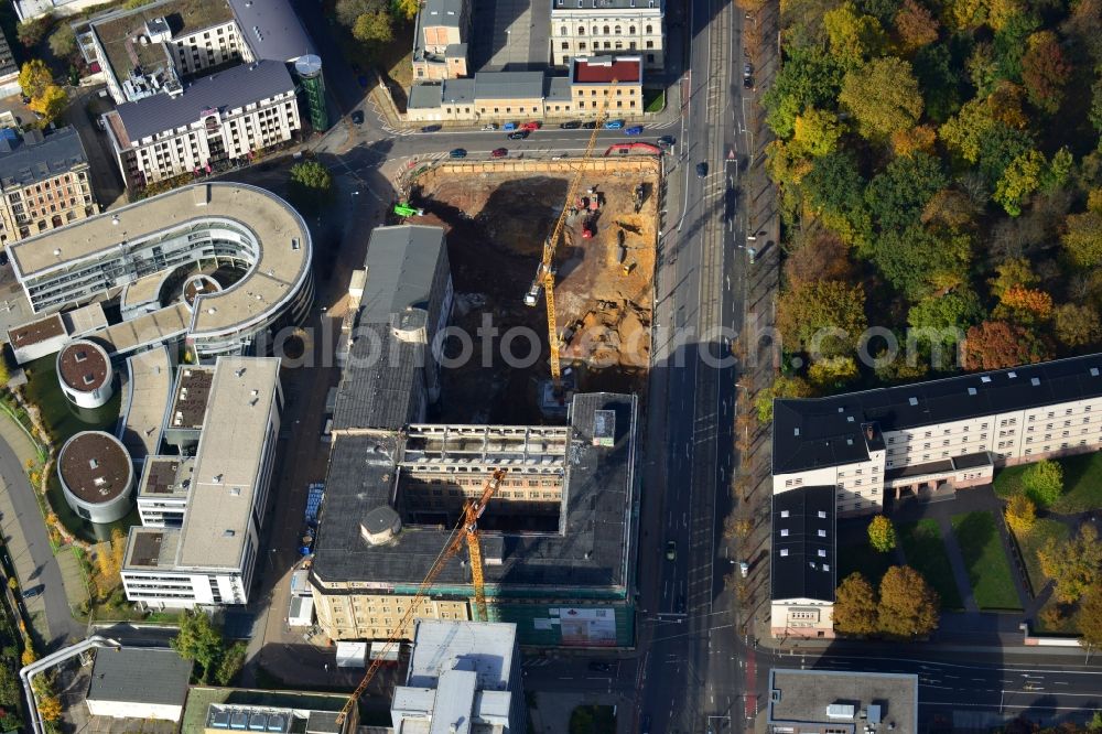 Leipzig from above - Building site for the construction of residential house and commercial building LKG Carre CG German Wohnen GmbH in Leipzig in Saxony