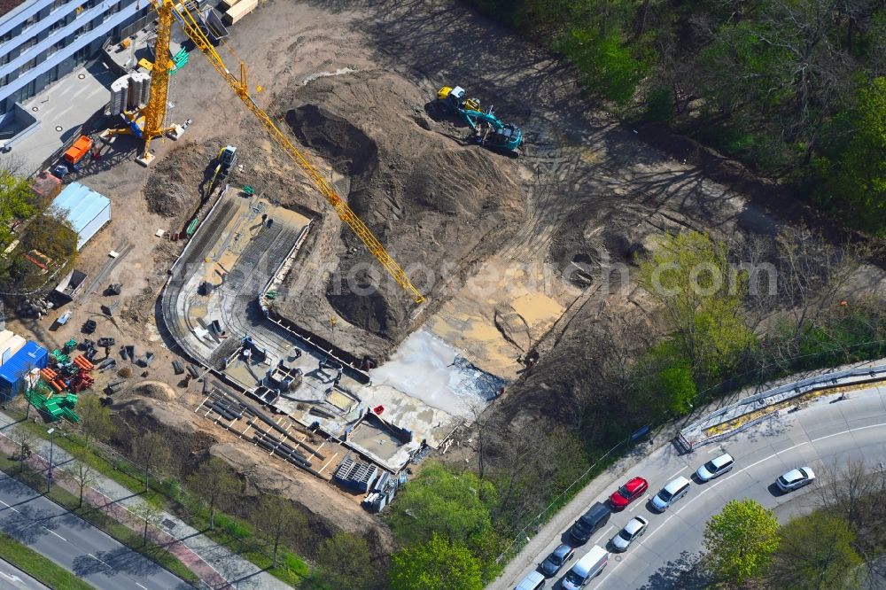 Aerial image Berlin - Construction site of the extension new building of the old people's home - Seniorenresidenz Blumberger Damm corner Altentreptower Strasse in the district Biesdorf in Berlin, Germany. DZG GmbH (German Center for Geriatrics) is building the Arona Clinic for Geriatric Medicine on the site based on designs by the architects Kossel & Partner