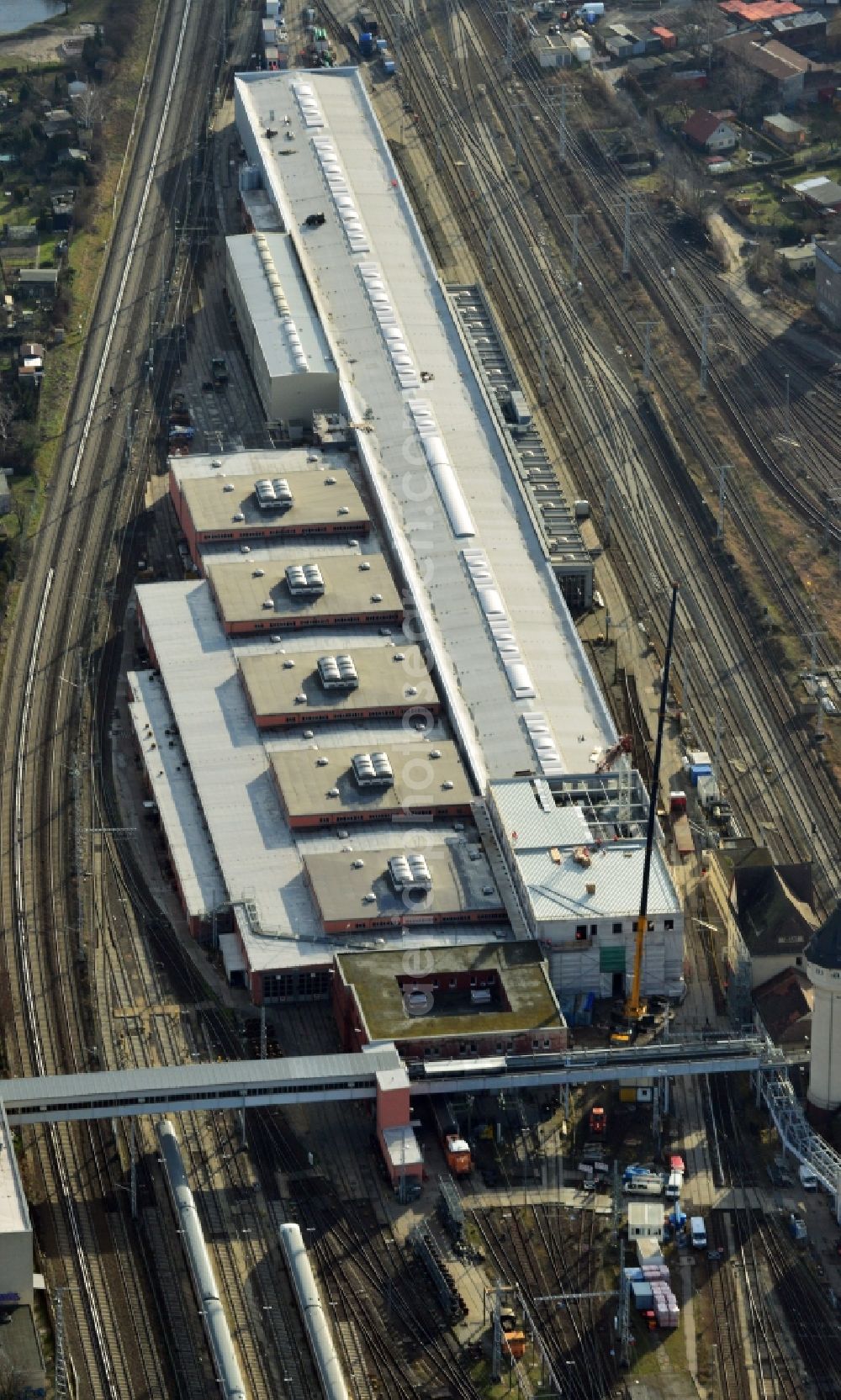 Berlin from above - Building site for the expansion of the depot of Rummelsburg in the district Treptow-Koepenick in Berlin