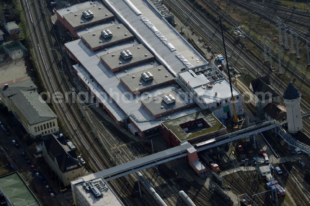 Berlin from the bird's eye view: Building site for the expansion of the depot of Rummelsburg in the district Treptow-Koepenick in Berlin