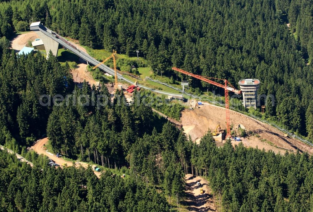 Aerial image Oberhof - Construction site for the expansion and modernization of sports facilities - ski jumping facility at Kanzlersgrund in Oberhof in Thuringia