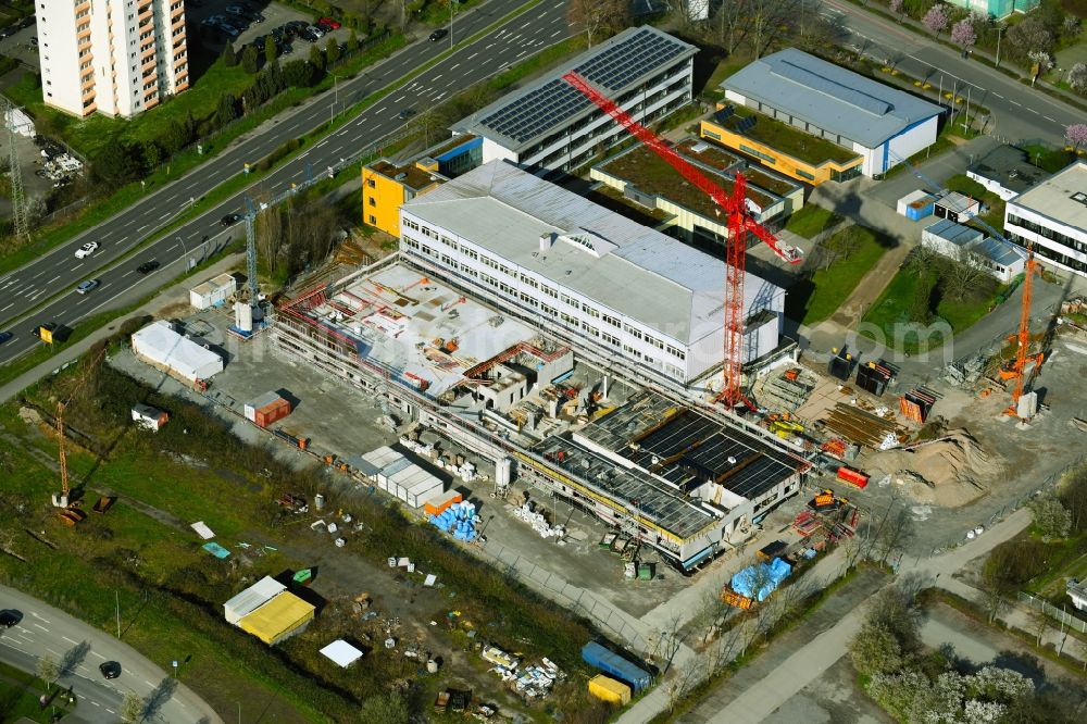 Bensheim from the bird's eye view: Construction site for the conversion and extension and renovation of the school building of the Karl Kuebel School in Bensheim in the state of Hesse, Germany