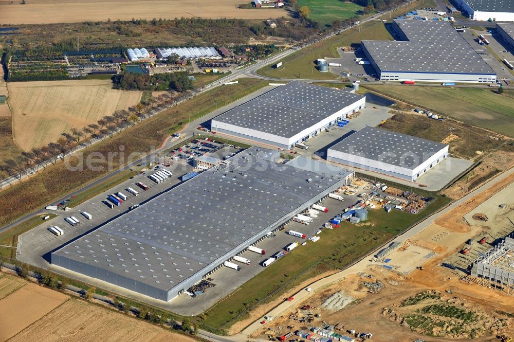 Aerial image Strykow - View of a construction site for the expansion of warehouse and production space Tulipan Park in Strykow in the Lodz