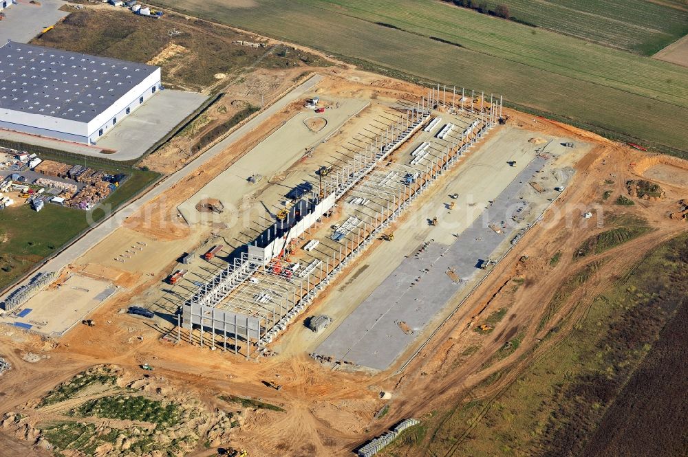 Aerial photograph Strykow - View of a construction site for the expansion of warehouse and production space Tulipan Park in Strykow in the Lodz