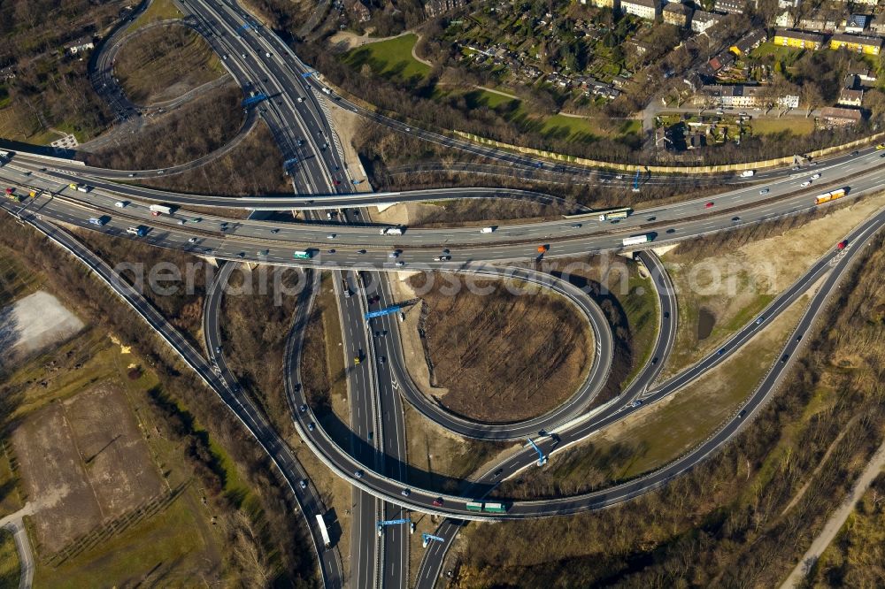 Duisburg from above - Construction to extend the traffic flow at the intersection of the A42 and A59 motorway Duisburg-Nord in North Rhine-Westphalia