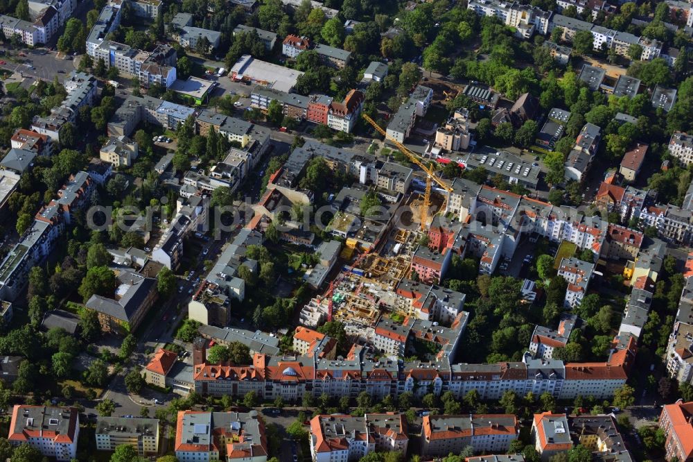 Berlin Steglitz from above - Construction site development gap and residential new construction of Steglitzer courtyards at the Albrecht Strasse in Berlin