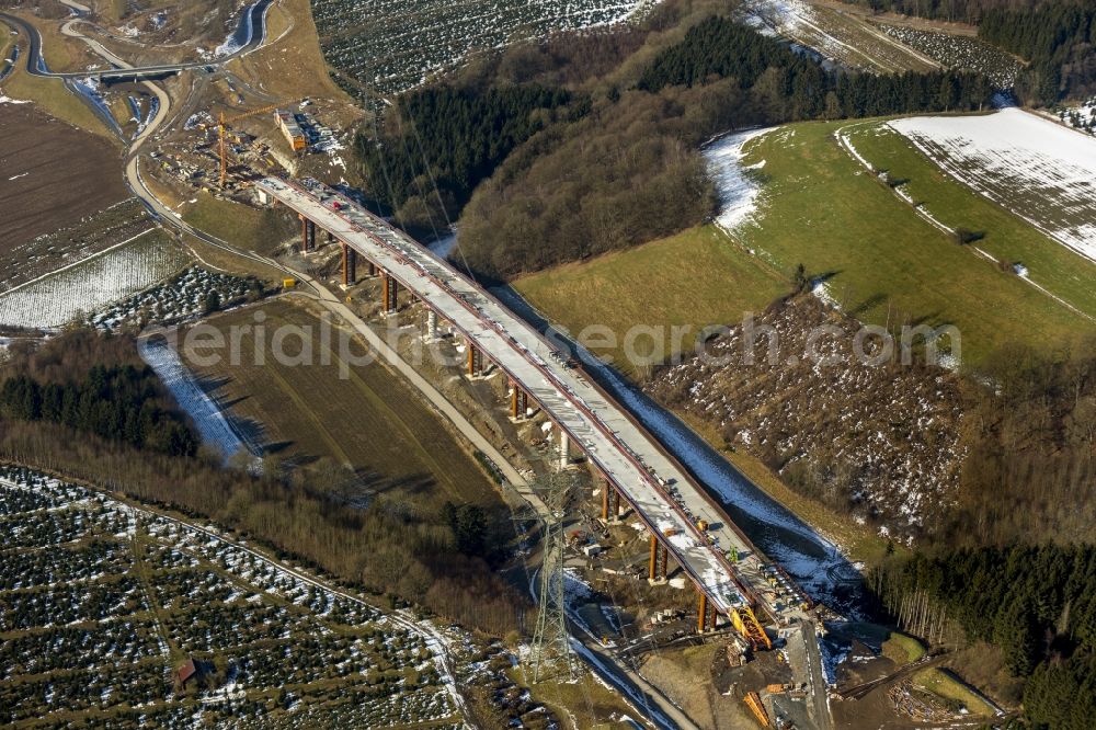 Aerial image Bestwig - Construction site of the expansion of the highway A46 between Meschede and Olsberg in Bestwig in North Rhine-Westphalia