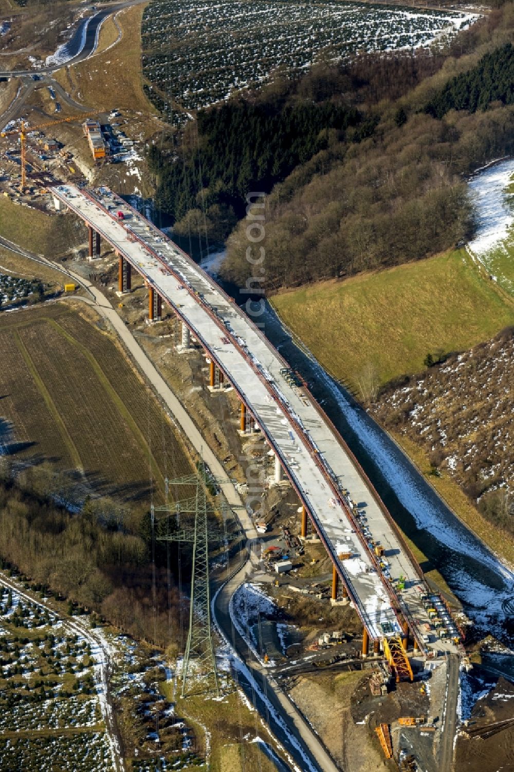 Aerial photograph Bestwig - Construction site of the expansion of the highway A46 between Meschede and Olsberg in Bestwig in North Rhine-Westphalia