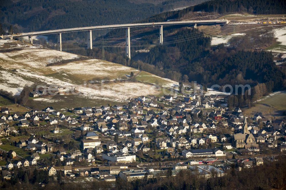 Bestwig from above - Construction site of the expansion of the highway A46 between Meschede and Olsberg in Bestwig in North Rhine-Westphalia