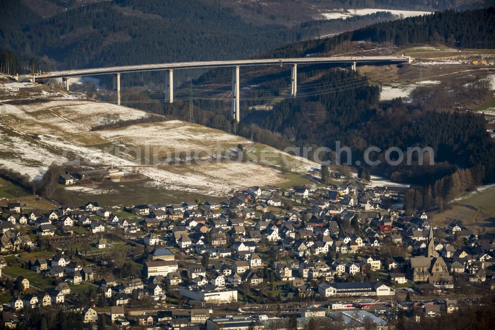 Bestwig from the bird's eye view: Construction site of the expansion of the highway A46 between Meschede and Olsberg in Bestwig in North Rhine-Westphalia