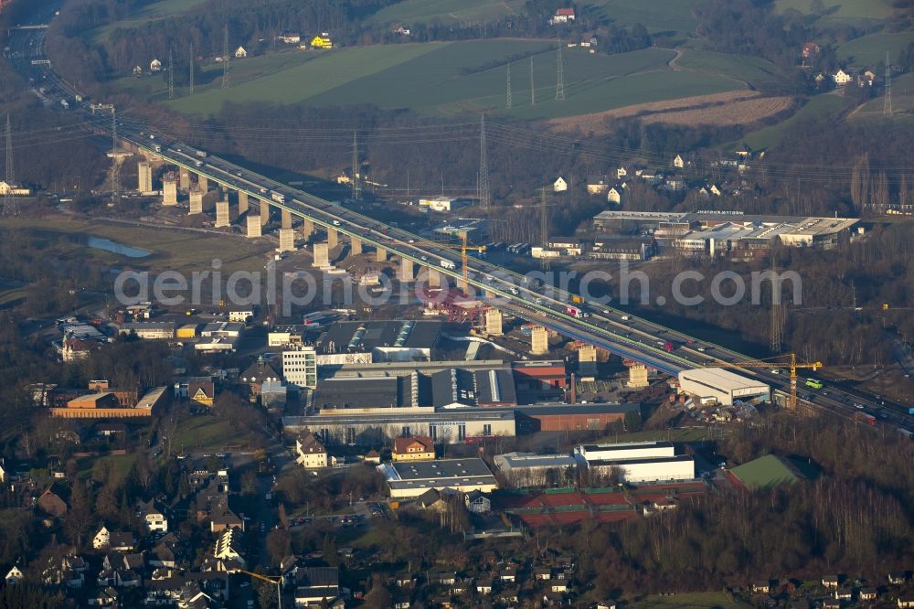 Hagen from the bird's eye view: Construction site for the modernization of the Ruhr bridge the BAB motorway A46 in Hagen in North Rhine-Westphalia