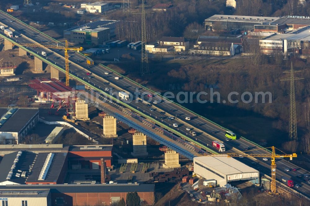 Aerial image Hagen - Construction site for the modernization of the Ruhr bridge the BAB motorway A46 in Hagen in North Rhine-Westphalia