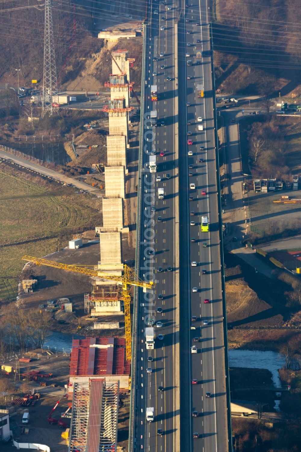 Aerial image Hagen - Construction site for the modernization of the Ruhr bridge the BAB motorway A46 in Hagen in North Rhine-Westphalia