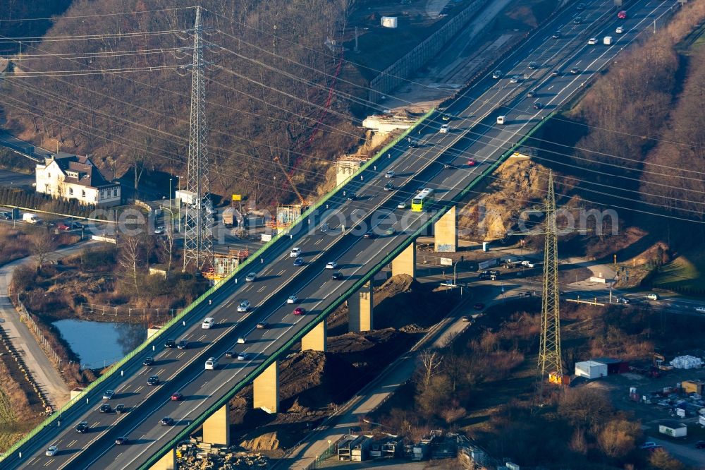 Hagen from the bird's eye view: Construction site for the modernization of the Ruhr bridge the BAB motorway A46 in Hagen in North Rhine-Westphalia